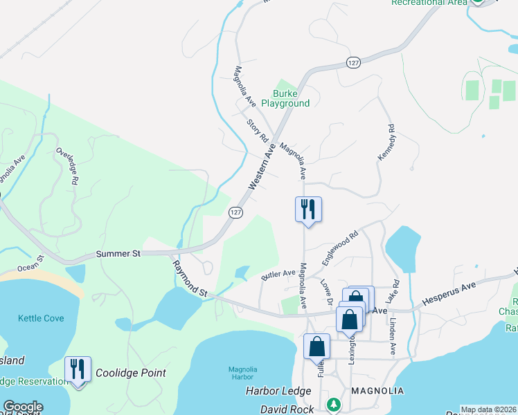 map of restaurants, bars, coffee shops, grocery stores, and more near 5 Saint Joseph Lane in Gloucester
