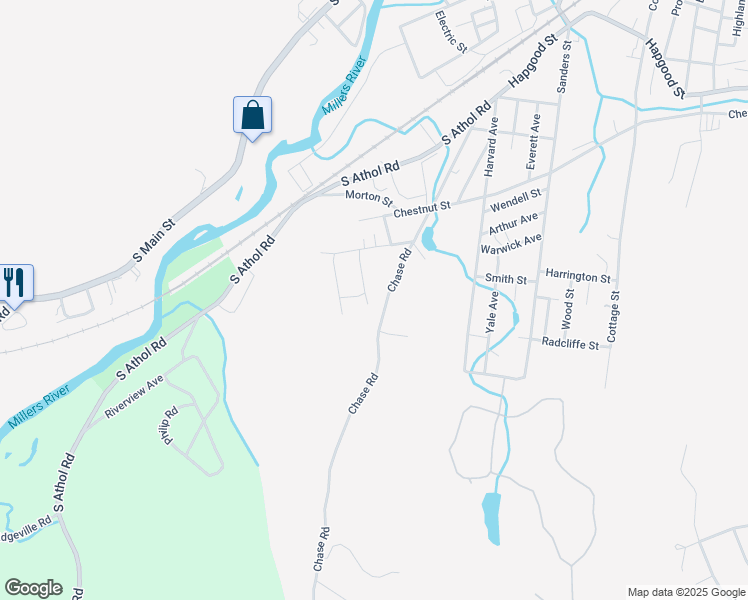 map of restaurants, bars, coffee shops, grocery stores, and more near 100 Winthrop Street in Athol