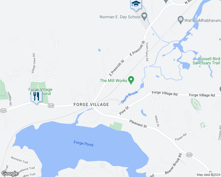map of restaurants, bars, coffee shops, grocery stores, and more near 8 Pershing Street in Westford