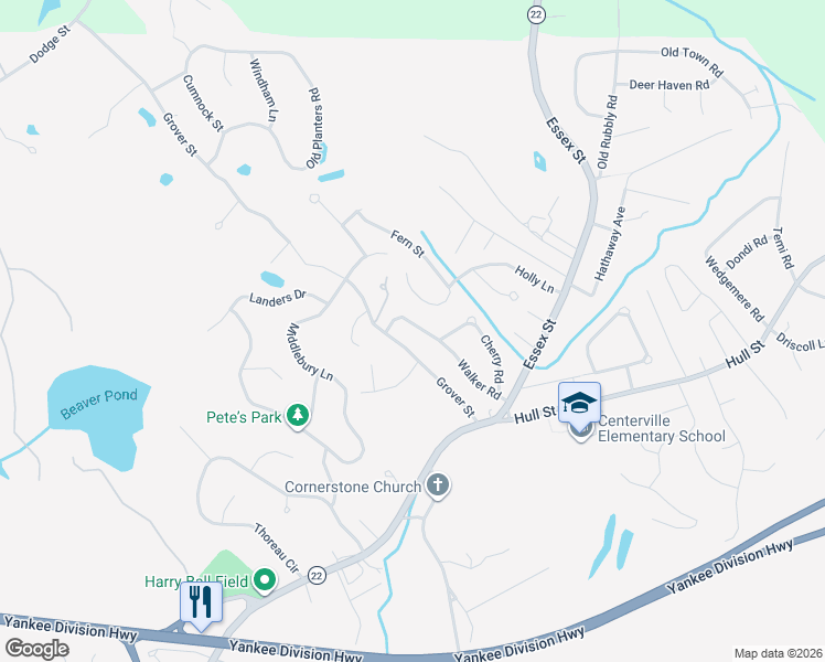 map of restaurants, bars, coffee shops, grocery stores, and more near 18 Walker Road in Beverly
