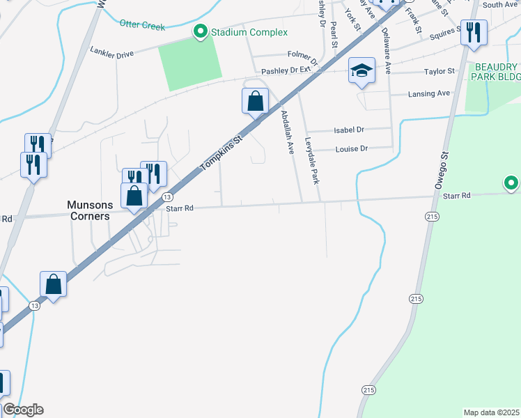 map of restaurants, bars, coffee shops, grocery stores, and more near 1164 Starr Road in Cortland