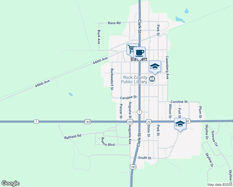 map of restaurants, bars, coffee shops, grocery stores, and more near 400 Panzer Street in Bassett