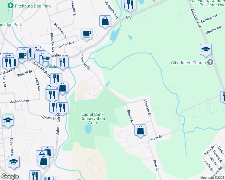 map of restaurants, bars, coffee shops, grocery stores, and more near 129 Pleasant Street in Lunenburg