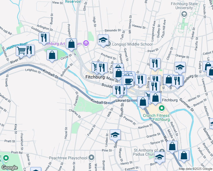map of restaurants, bars, coffee shops, grocery stores, and more near 163 Boulder Drive in Fitchburg