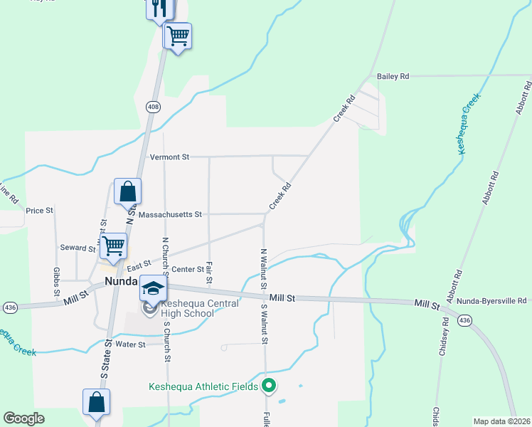 map of restaurants, bars, coffee shops, grocery stores, and more near 66 East Street in Nunda