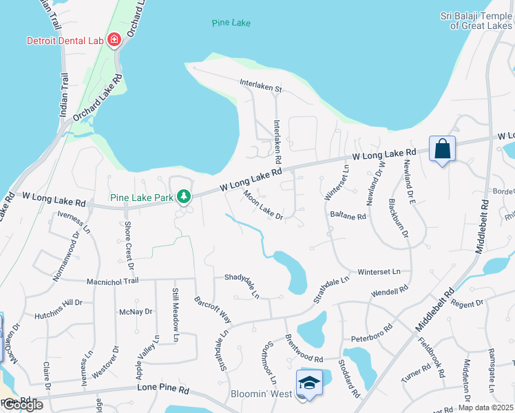 map of restaurants, bars, coffee shops, grocery stores, and more near 2993 Moon Lake Drive in Oakland County