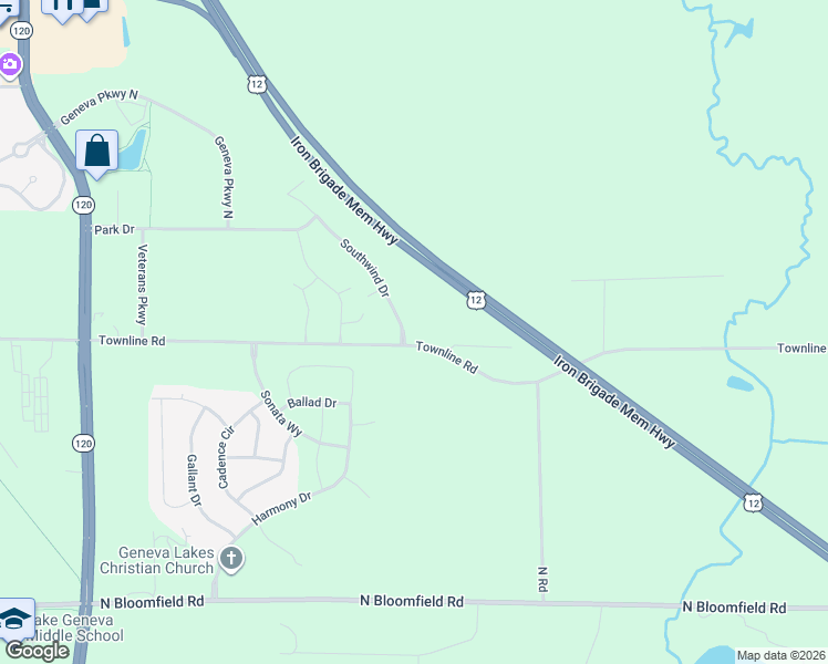 map of restaurants, bars, coffee shops, grocery stores, and more near 775 Southwind Drive in Lake Geneva