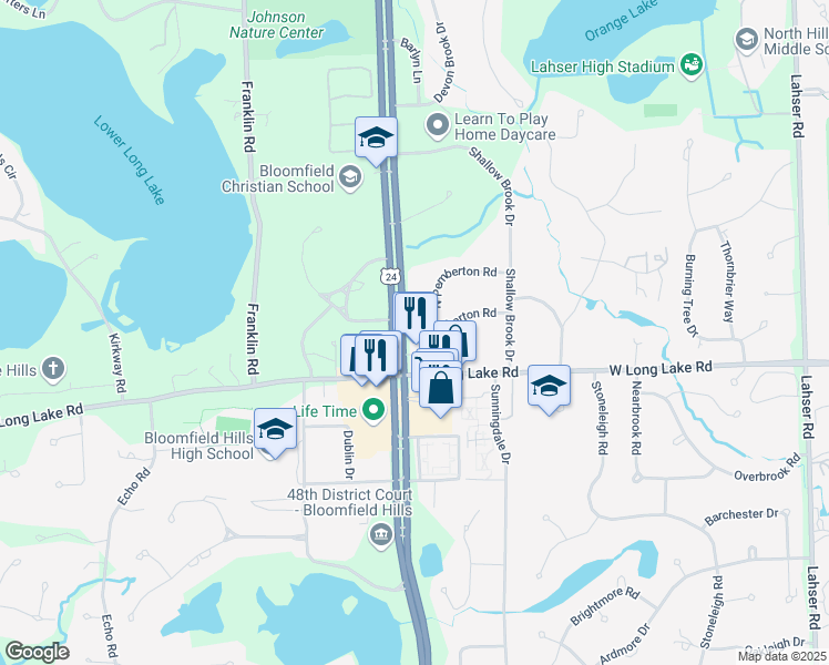 map of restaurants, bars, coffee shops, grocery stores, and more near 3915 Telegraph Road in Bloomfield Hills