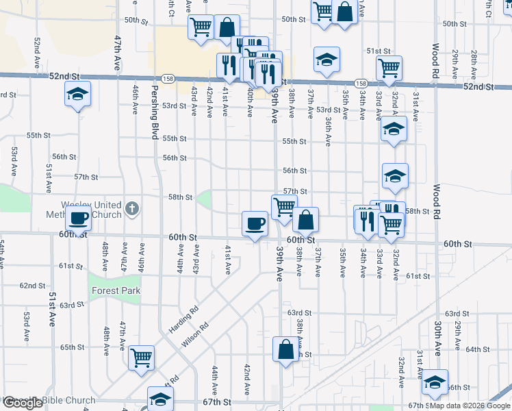 map of restaurants, bars, coffee shops, grocery stores, and more near 3917 59th Street in Kenosha