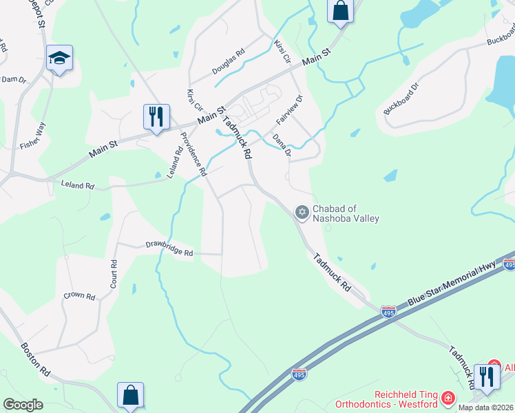 map of restaurants, bars, coffee shops, grocery stores, and more near 6 Crusade Road in Westford