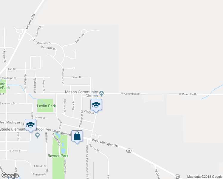 map of restaurants, bars, coffee shops, grocery stores, and more near 1111 East Columbia Street in Mason