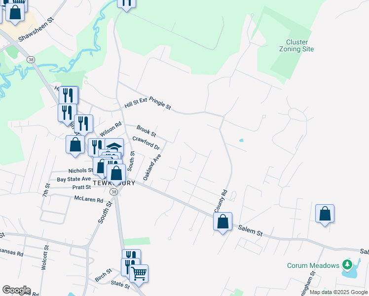 map of restaurants, bars, coffee shops, grocery stores, and more near 74 Pinedale Avenue in Tewksbury