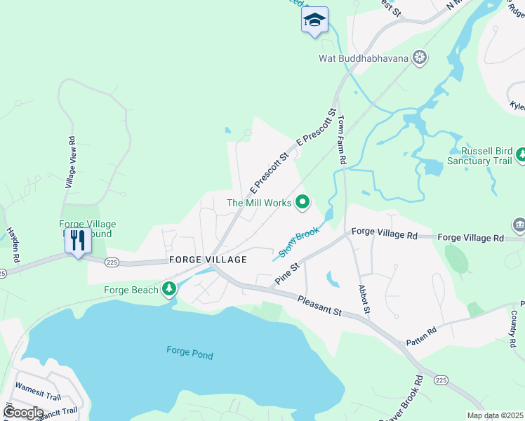 map of restaurants, bars, coffee shops, grocery stores, and more near 8 Pershing Street in Westford