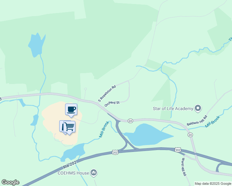 map of restaurants, bars, coffee shops, grocery stores, and more near 150 Orchard Street in Athol