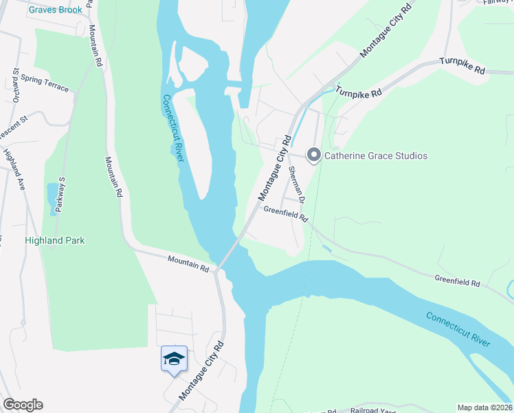 map of restaurants, bars, coffee shops, grocery stores, and more near 0 Greenfield Road in Montague