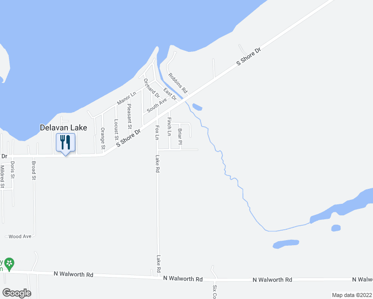 map of restaurants, bars, coffee shops, grocery stores, and more near 2121 Adelia Avenue in Delavan