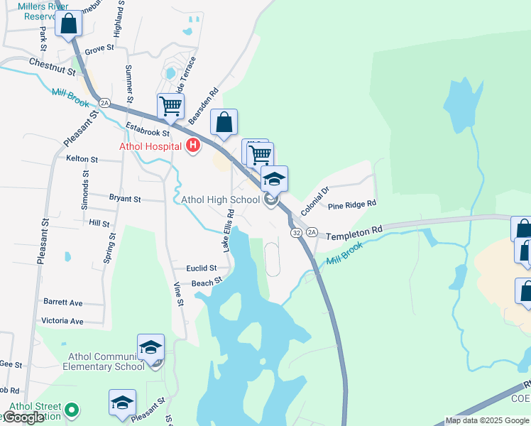 map of restaurants, bars, coffee shops, grocery stores, and more near 2363 Main Street in Athol