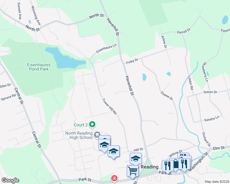 map of restaurants, bars, coffee shops, grocery stores, and more near 202 Haverhill Street in North Reading