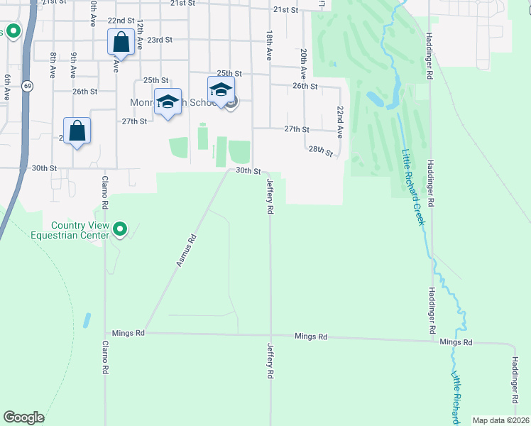 map of restaurants, bars, coffee shops, grocery stores, and more near W5625 30th Street in Monroe