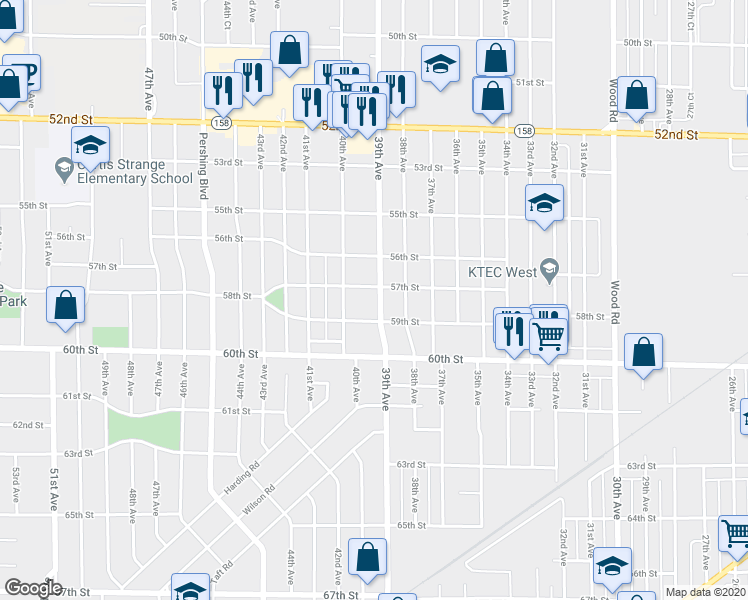 map of restaurants, bars, coffee shops, grocery stores, and more near 5712 39th Avenue in Kenosha