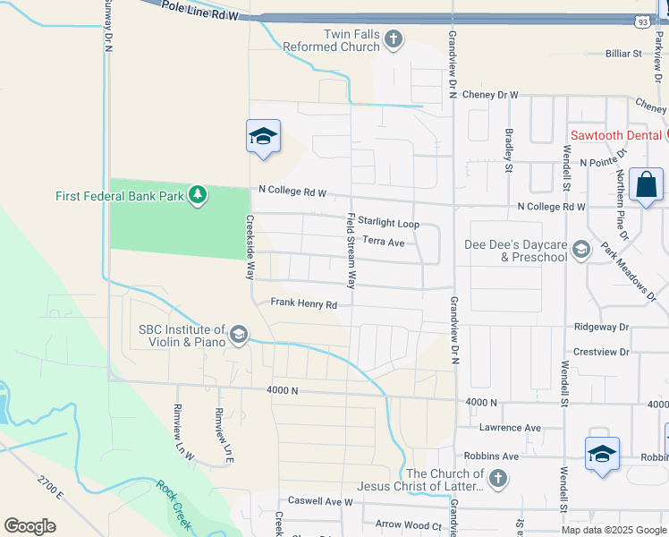 map of restaurants, bars, coffee shops, grocery stores, and more near 1162 Sunnybrook Avenue in Twin Falls