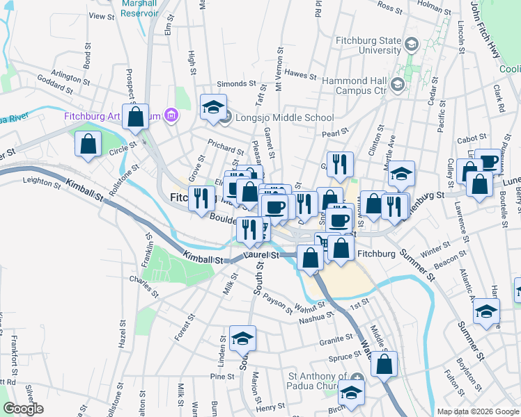 map of restaurants, bars, coffee shops, grocery stores, and more near in Fitchburg