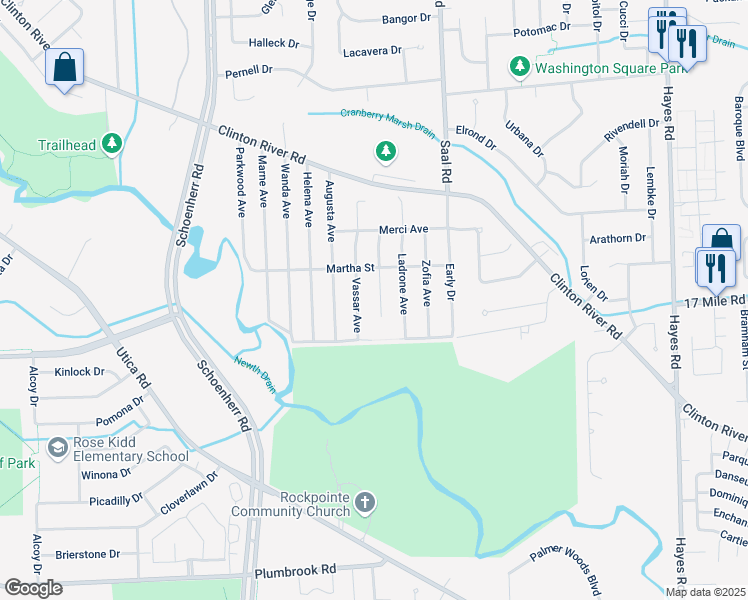 map of restaurants, bars, coffee shops, grocery stores, and more near 39143 Casimira Avenue in Sterling Heights