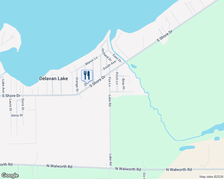 map of restaurants, bars, coffee shops, grocery stores, and more near 4136 Fox Lane in Delavan