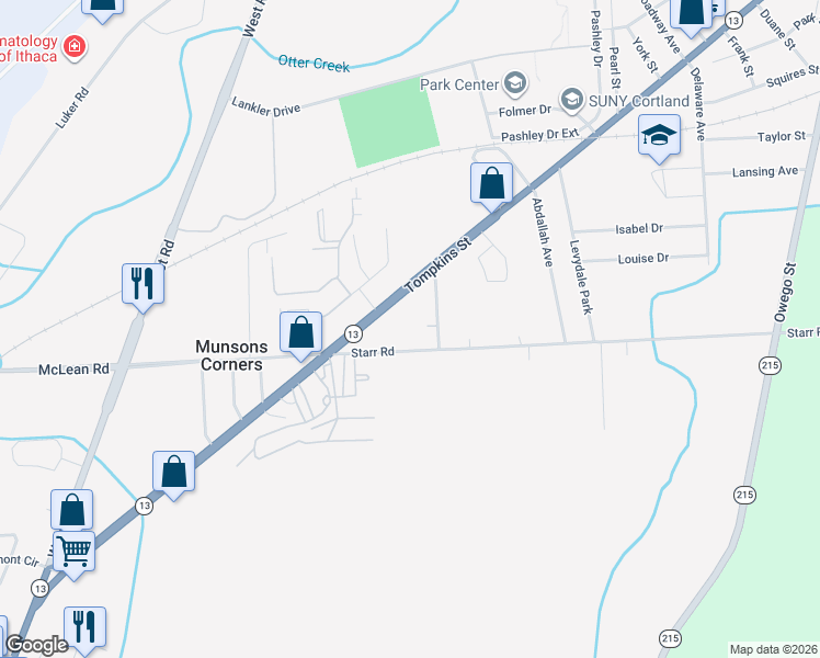 map of restaurants, bars, coffee shops, grocery stores, and more near 3639 Glenwood Avenue in Cortland