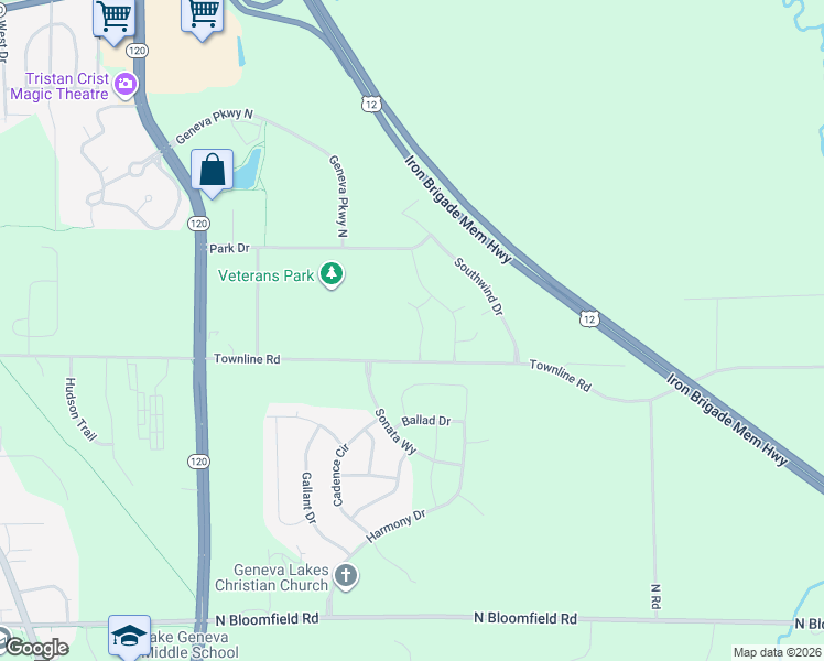 map of restaurants, bars, coffee shops, grocery stores, and more near 1151 East Townline Road in Lake Geneva