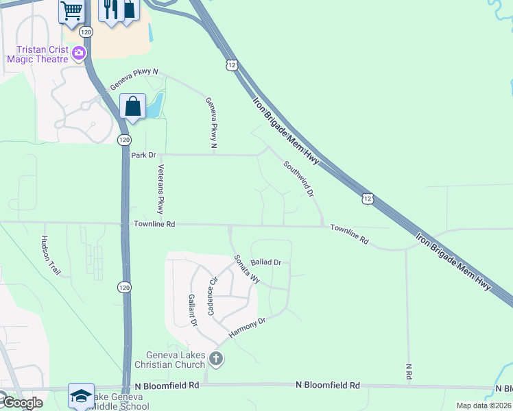 map of restaurants, bars, coffee shops, grocery stores, and more near 1151 East Townline Road in Lake Geneva