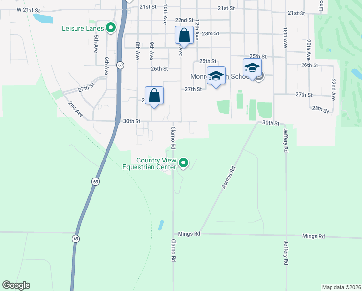 map of restaurants, bars, coffee shops, grocery stores, and more near N2226 Clarno Road in Monroe