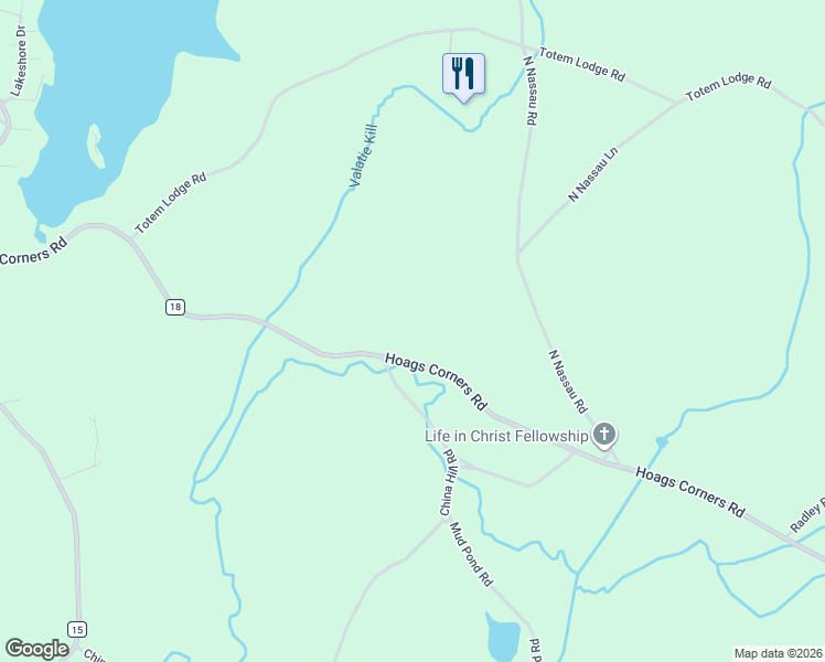 map of restaurants, bars, coffee shops, grocery stores, and more near 494 Hoags Corners Road in Nassau