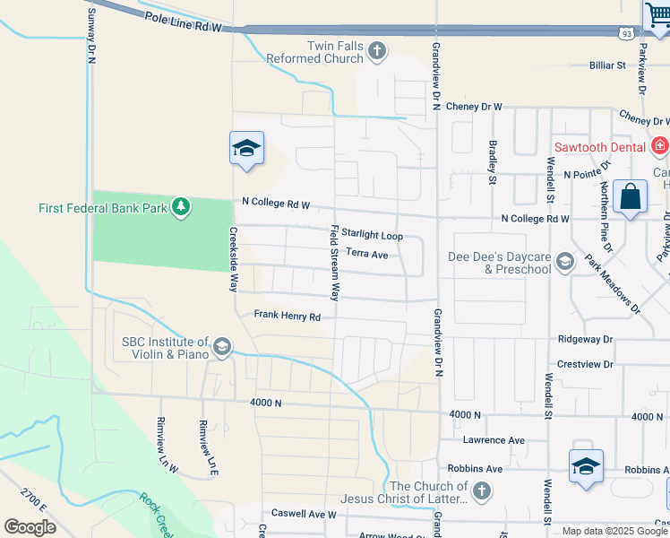 map of restaurants, bars, coffee shops, grocery stores, and more near 1162 Sunnybrook Avenue in Twin Falls