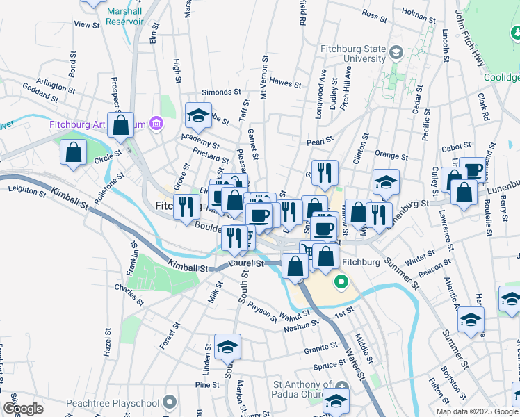 map of restaurants, bars, coffee shops, grocery stores, and more near in Fitchburg