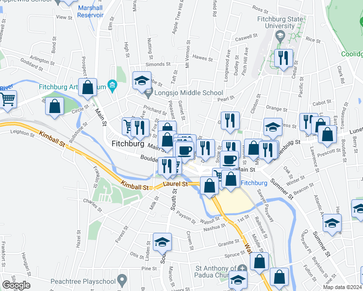 map of restaurants, bars, coffee shops, grocery stores, and more near in Fitchburg