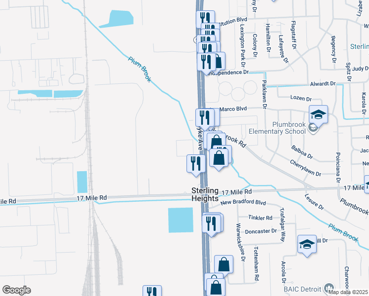 map of restaurants, bars, coffee shops, grocery stores, and more near 39417 Van Dyke Avenue in Sterling Heights