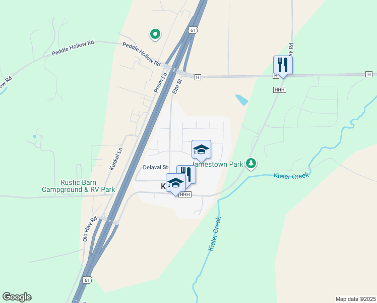 map of restaurants, bars, coffee shops, grocery stores, and more near 3671 Spruce Street in Kieler