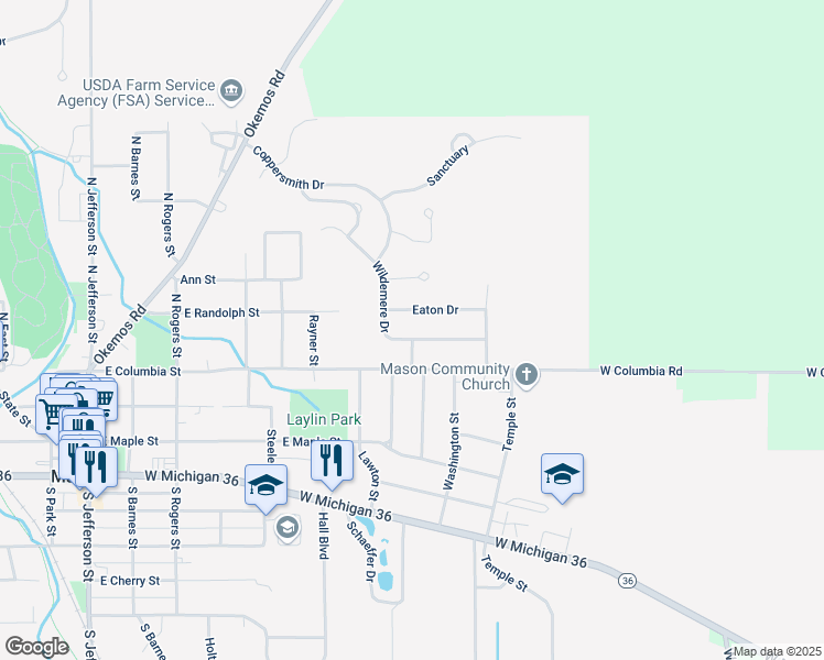 map of restaurants, bars, coffee shops, grocery stores, and more near 817 Wildemere Drive in Mason