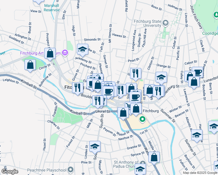 map of restaurants, bars, coffee shops, grocery stores, and more near in Fitchburg