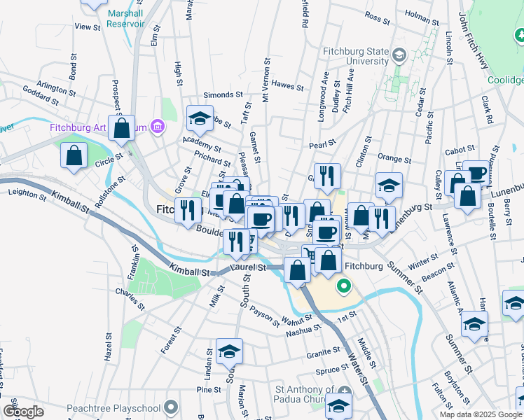 map of restaurants, bars, coffee shops, grocery stores, and more near in Fitchburg