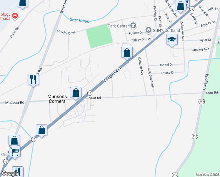 map of restaurants, bars, coffee shops, grocery stores, and more near 3639 Glenwood Avenue in Cortland