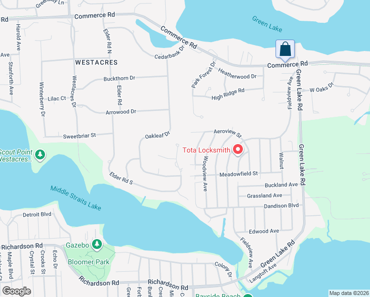 map of restaurants, bars, coffee shops, grocery stores, and more near 3884 Elder Road South in West Bloomfield Township