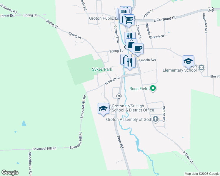 map of restaurants, bars, coffee shops, grocery stores, and more near 108 Hamilton Square in Groton
