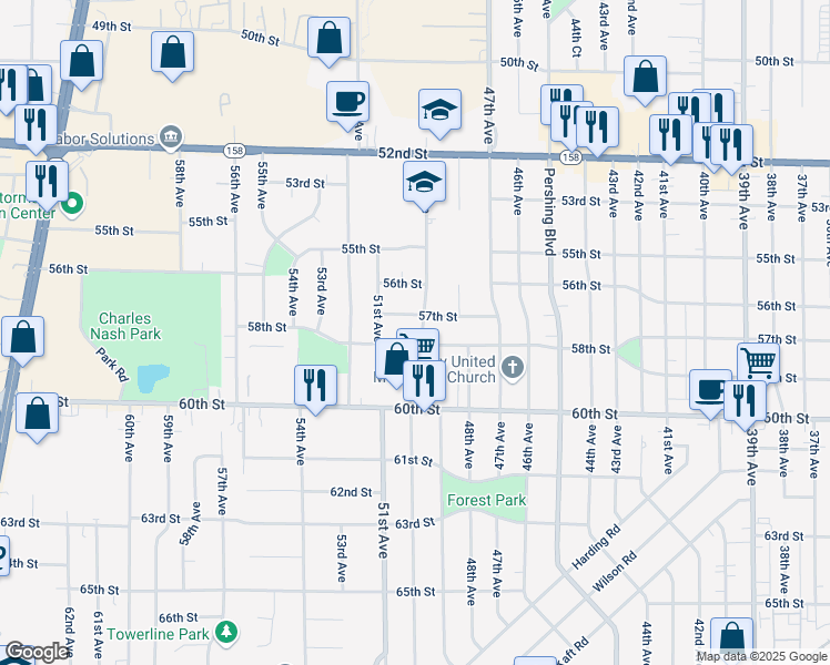 map of restaurants, bars, coffee shops, grocery stores, and more near 5720 49th Avenue in Kenosha