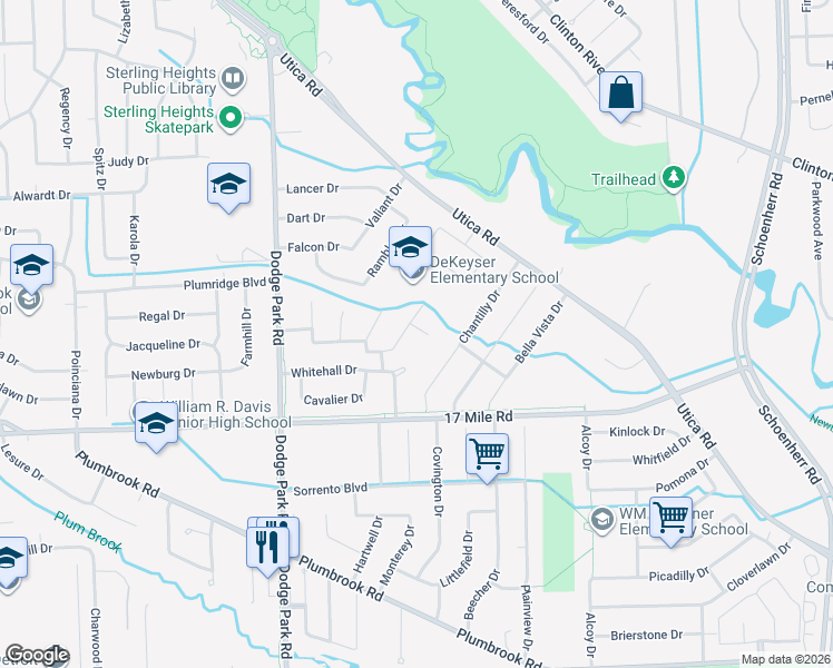 map of restaurants, bars, coffee shops, grocery stores, and more near 39356 Edgevale Drive in Sterling Heights