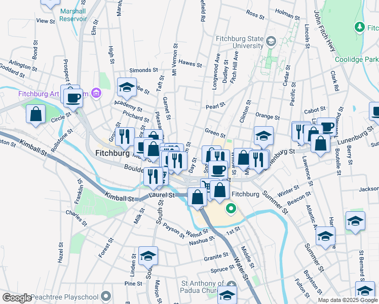map of restaurants, bars, coffee shops, grocery stores, and more near 51 Blossom Street in Fitchburg
