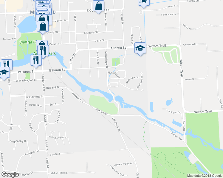 map of restaurants, bars, coffee shops, grocery stores, and more near 1098 Creekwood Lane in Milford Charter Township