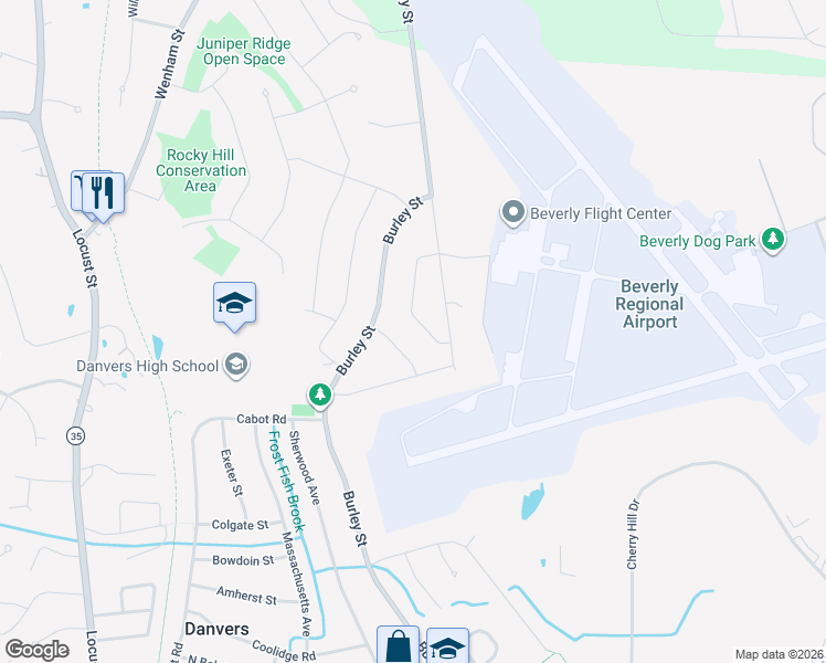 map of restaurants, bars, coffee shops, grocery stores, and more near 8 Tulane Road in Danvers