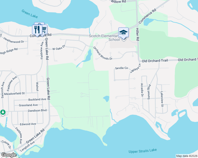 map of restaurants, bars, coffee shops, grocery stores, and more near 3622 Northwood Drive in West Bloomfield Township